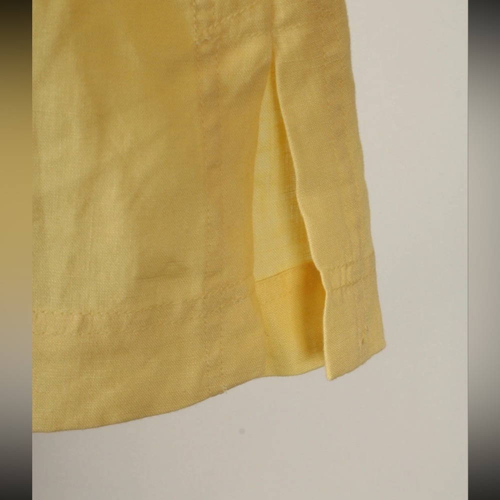Lauren Ralph Lauren Shirt Women’s Large Yellow 100% Linen Lace Up V Neck Pockets - Picture 7 of 9